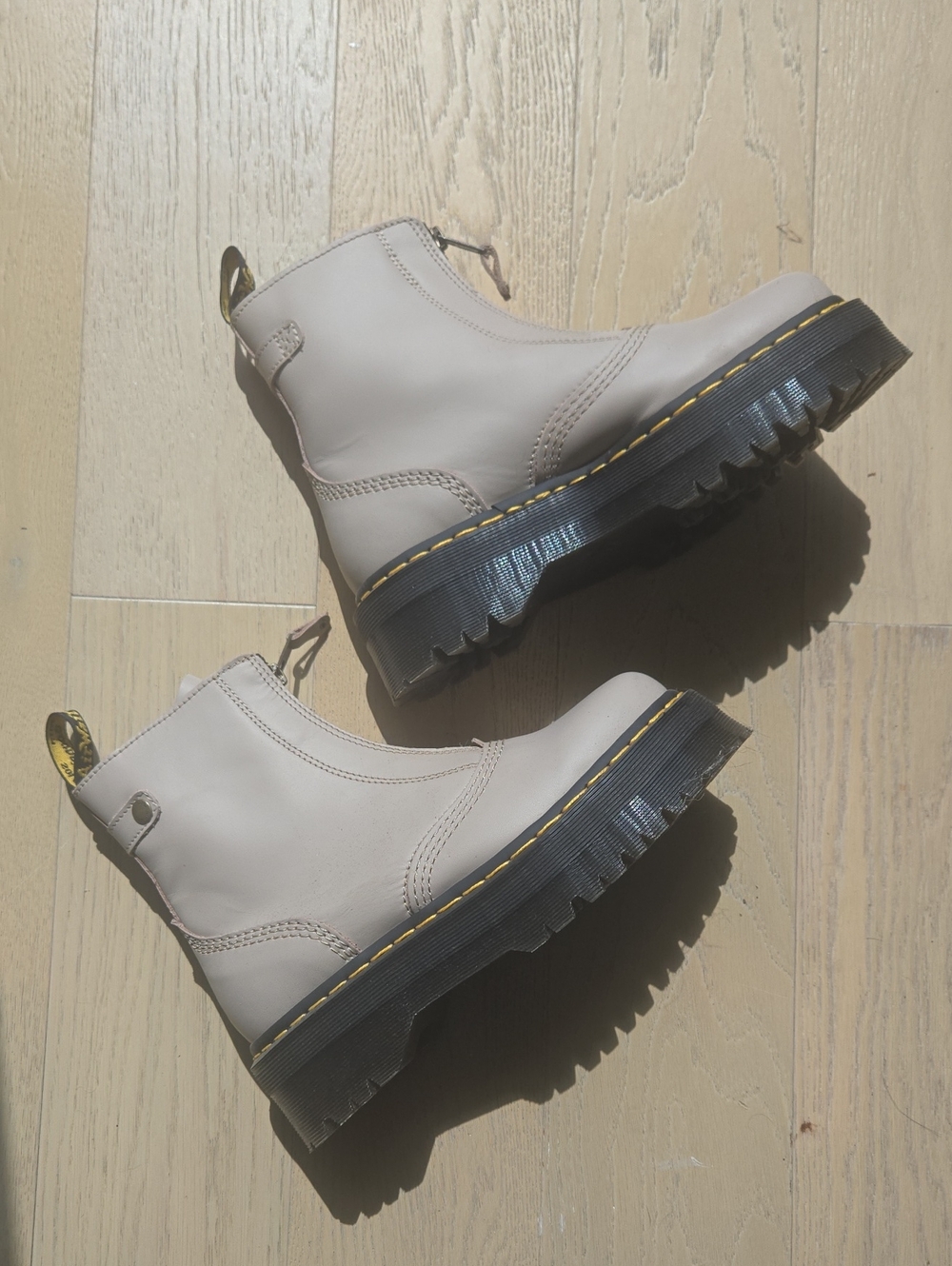 Dr. Martens Taupe Zip-Front Leather Ankle Boots